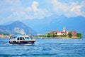 Tour boat navgating on Lake Maggiore beautiful scenery Italy